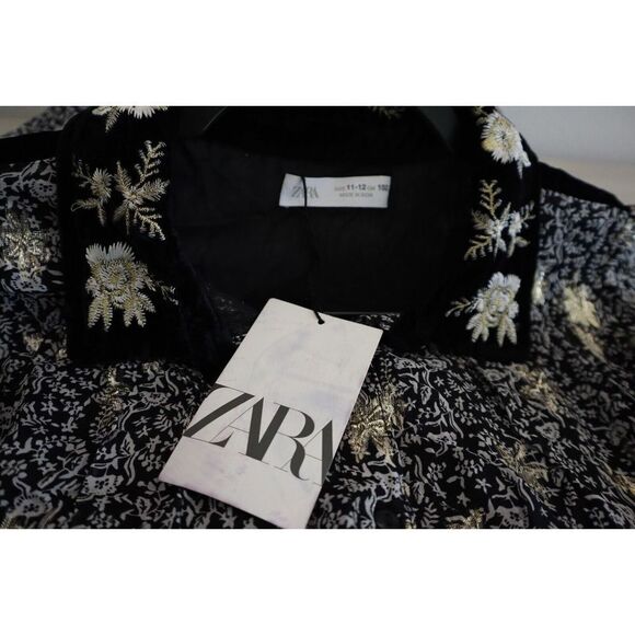 Zara Girl's Sz 11-12 Black/Gold Embellished Velvet Button Down Party Dress - Picture 6 of 12